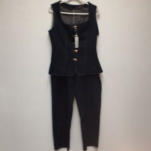 Dark Denim Set Vest + Jeans Set XL Blue NEW Stretch